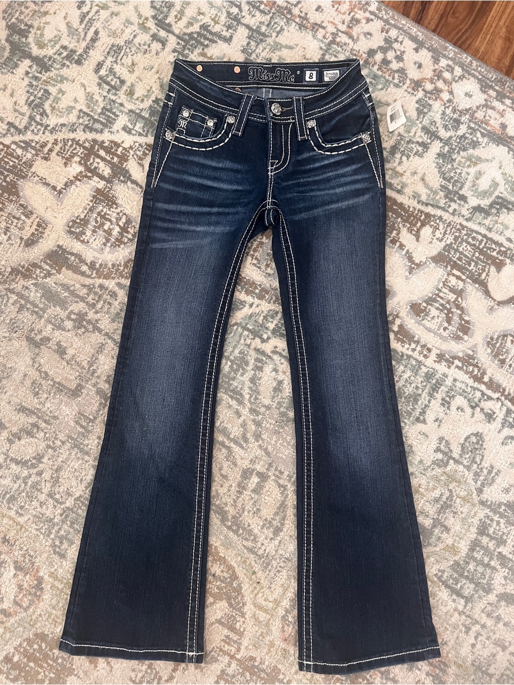 Miss Me Dark Indigo Flare Jeans with Contrast Stitching